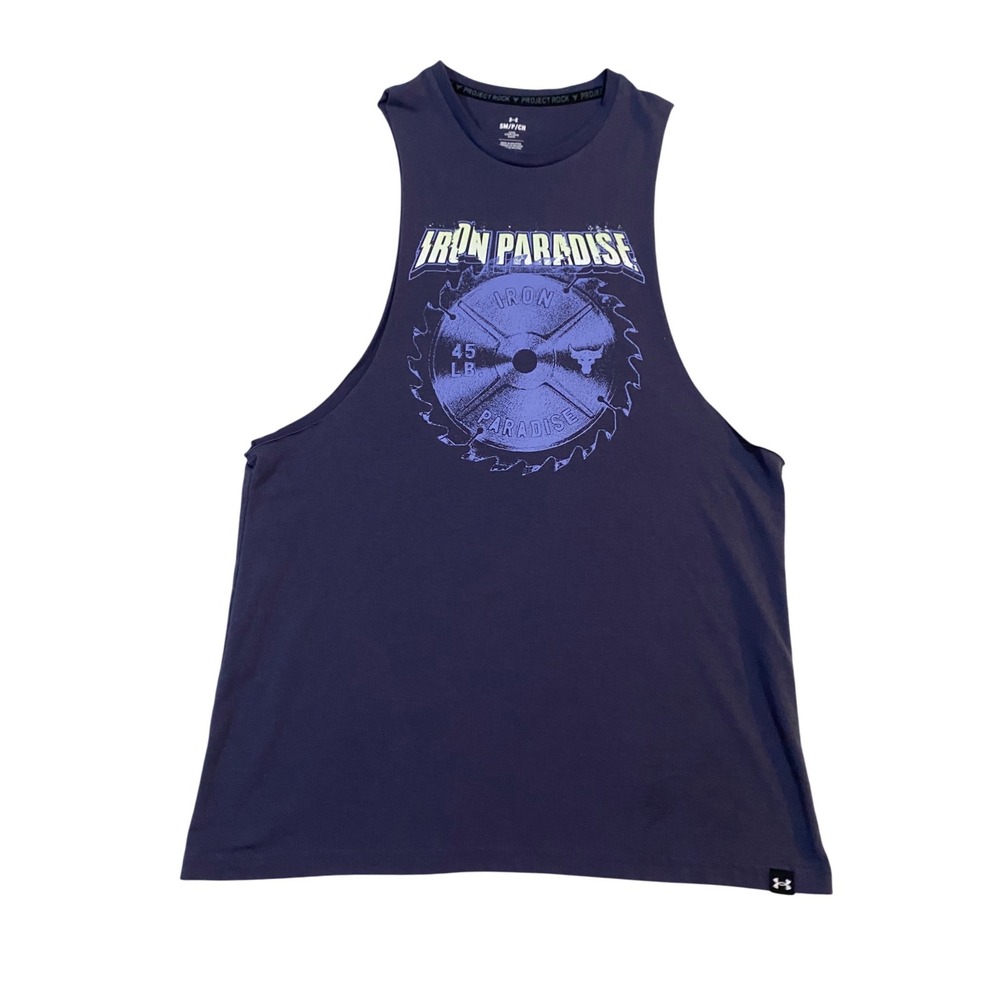 Under Armour Project Rock Iron Paradise Muscle Tank Top Blue Mens Small SM
